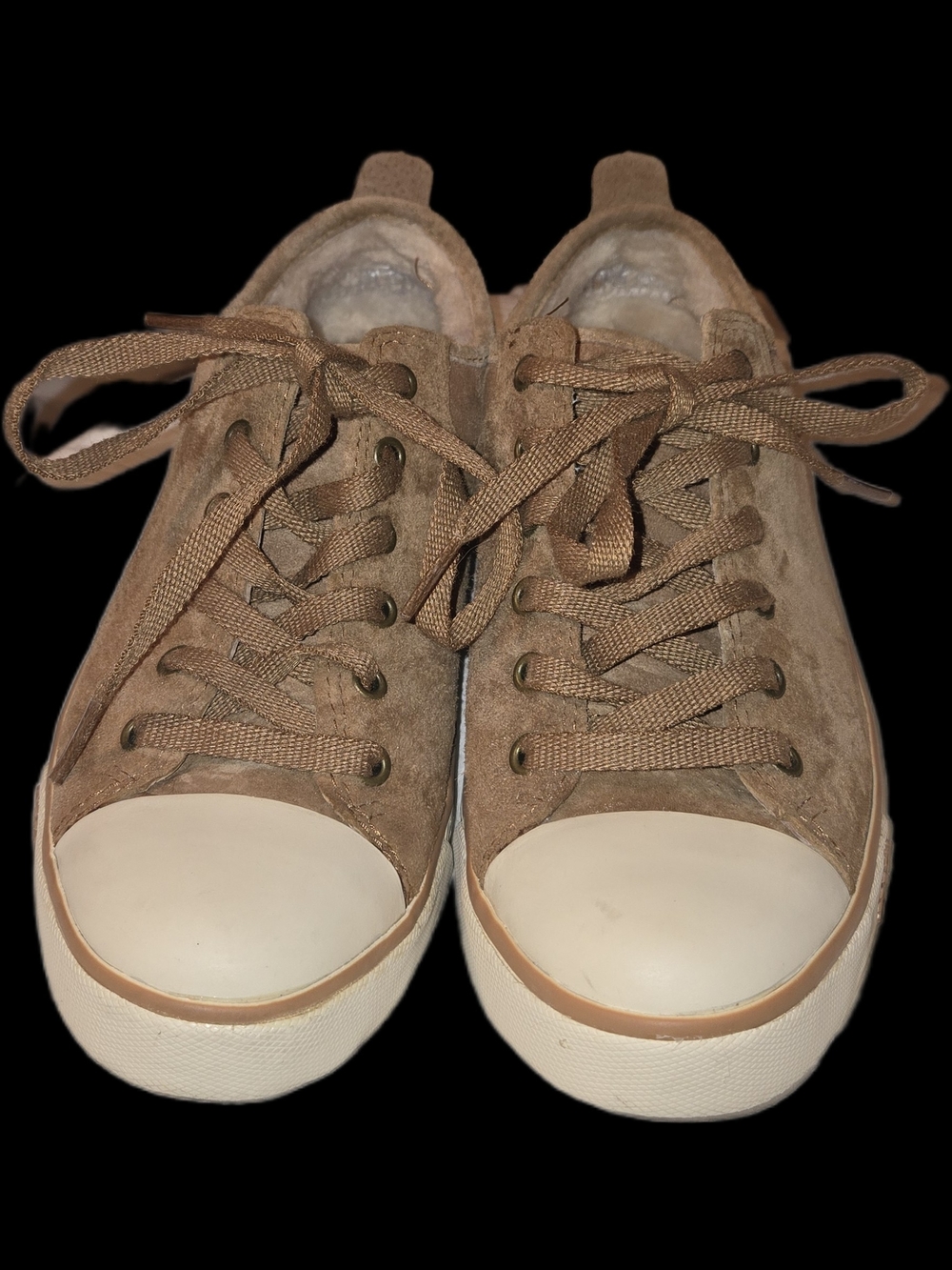 UGG Australia Women's Brown Suede Lace-Up Sneakers, Shearling Interior. Size 6.5